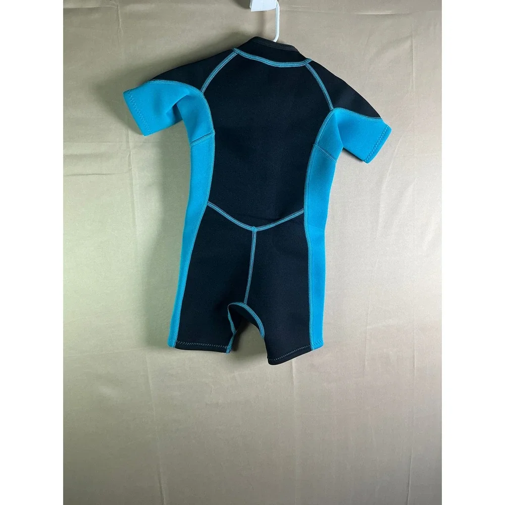 Hevto Kids Shorty Wetsuit Black‎ Blue 2mm Neoprene Front Zip Swim Suit Size 3